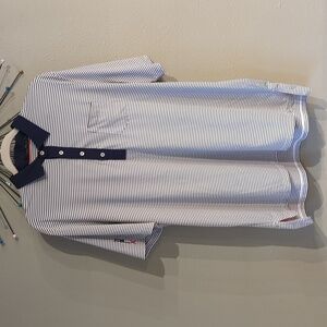 Ralph Lauren X Active Wear Men's XL Polo White Blue Striped Nautical